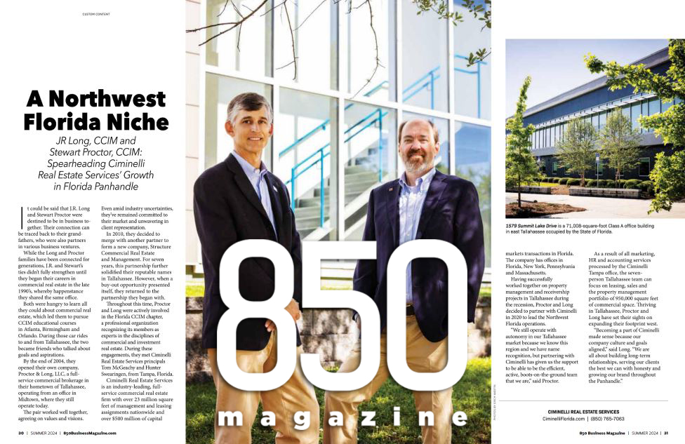 Stewart Proctor & J.R. Long featured in the 850 Business Magazine Summer 2024 Issue